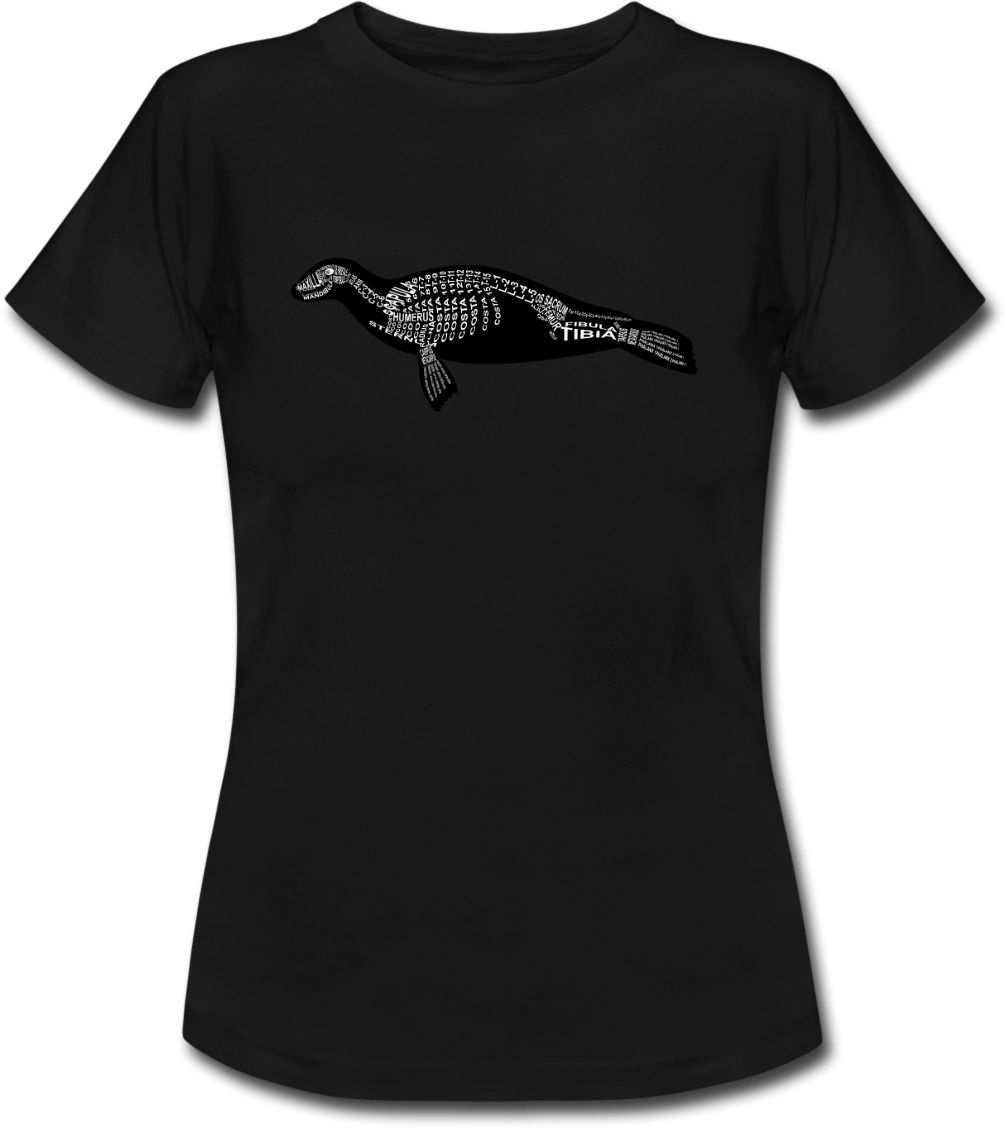 T-Shirt mit Robben-Skelett und anatomischer Bezeichnung der Knochen für Tierärzte und Tiermedizin-Studenten - Wort Anatomie