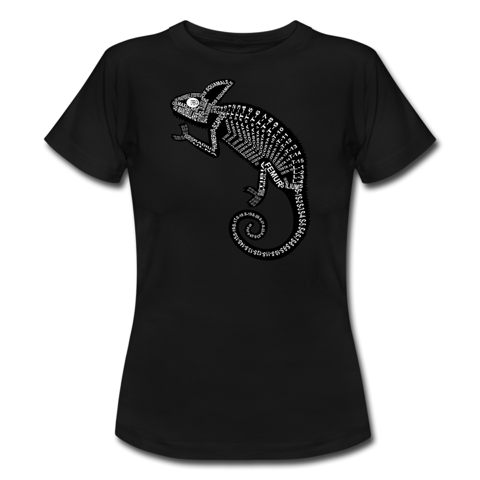 T-Shirt des Chemäleon-Skeletts für Tierärzte und Reptilien-Mediziner - Wort Anatomie