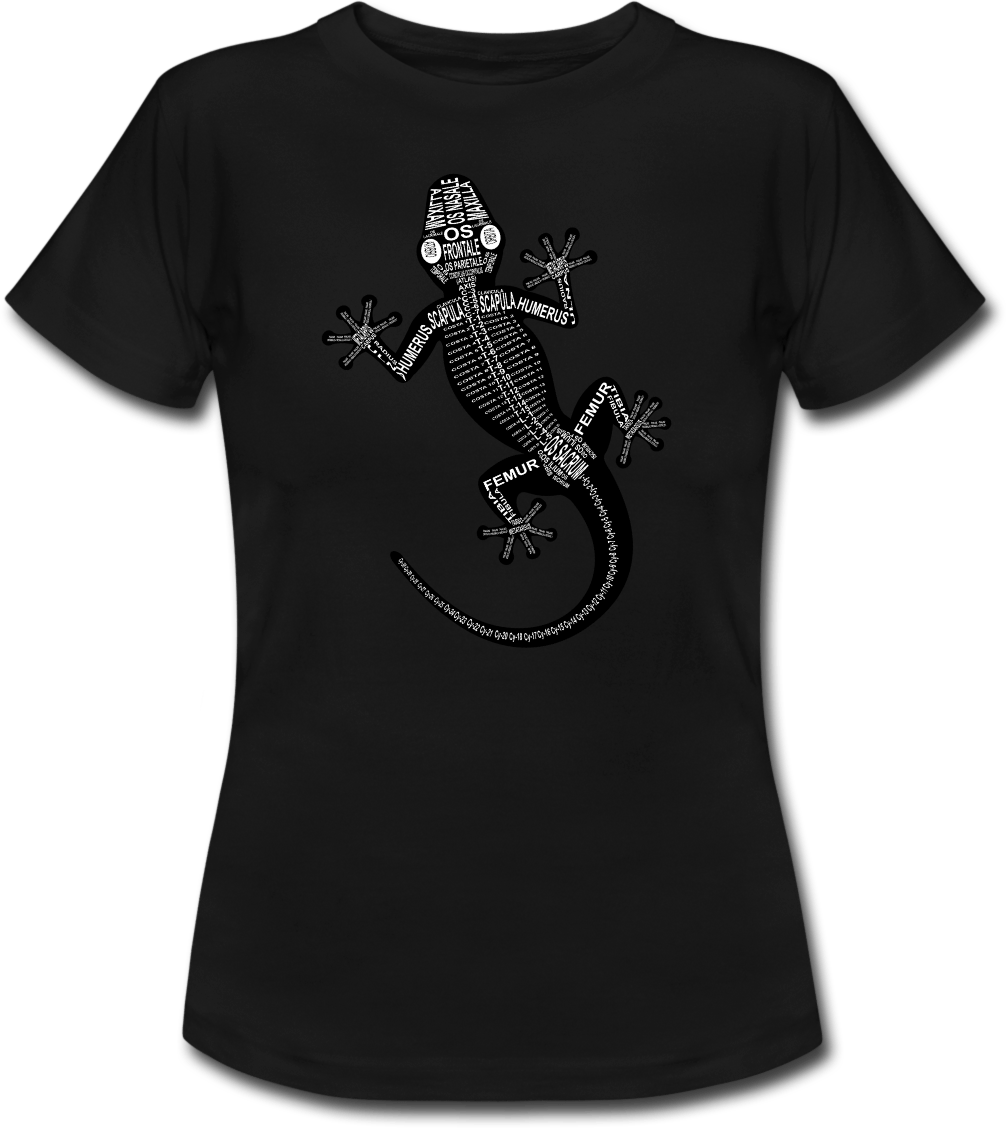 T-Shirt des Gecko-Skeletts für Tierärzte und Reptilien-Mediziner - Wort Anatomie