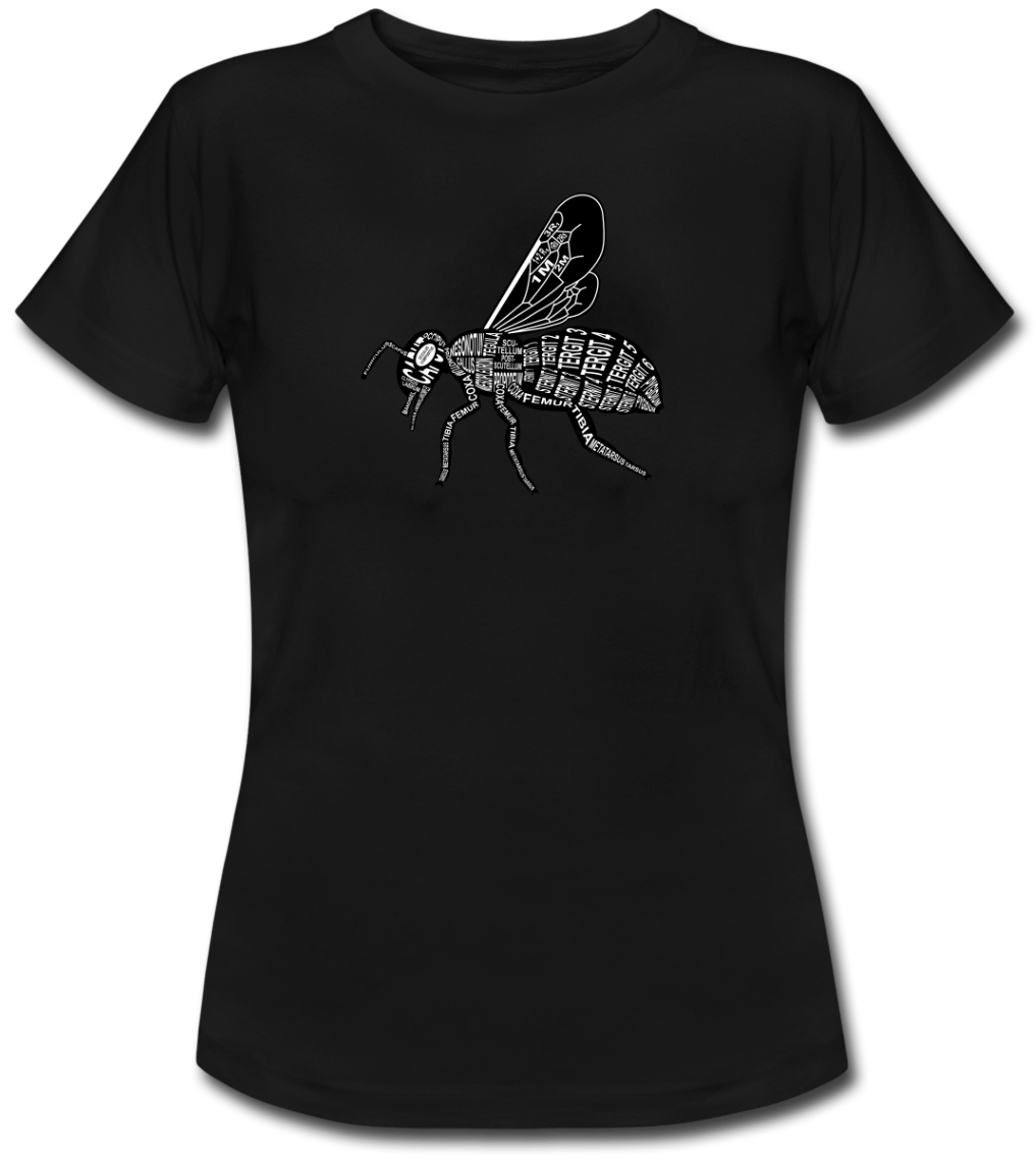 T-Shirt mit Anatomie einer Biene mit anatomischer Bezeichnung der Bestandteile für Tierärzte und Bienenfreunde - Wort Anatomie