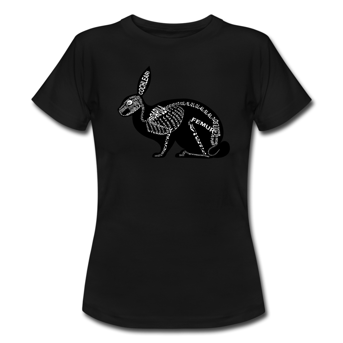 T-Shirt mit Hasen-Skelett und anatomischer Bezeichnung der Knochen für Tierärzte und Tiermedizin-Studenten - Wort Anatomie