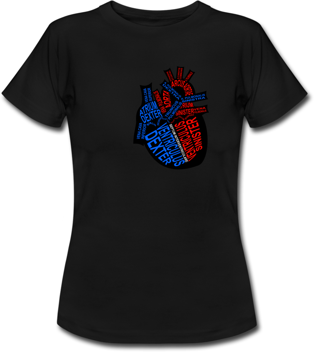 T-Shirt mit Anatomie des menschlichen Herzes und anatomischer Bezeichnungen für Ärzte und Medizin-Studenten - Wort Anatomie