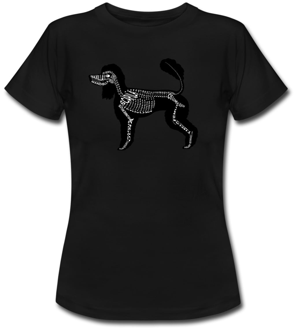 T-Shirt mit Pudel-Skelett und anatomischer Bezeichnung der Knochen für Tierärzte und Tiermedizin-Studenten - Wort Anatomie