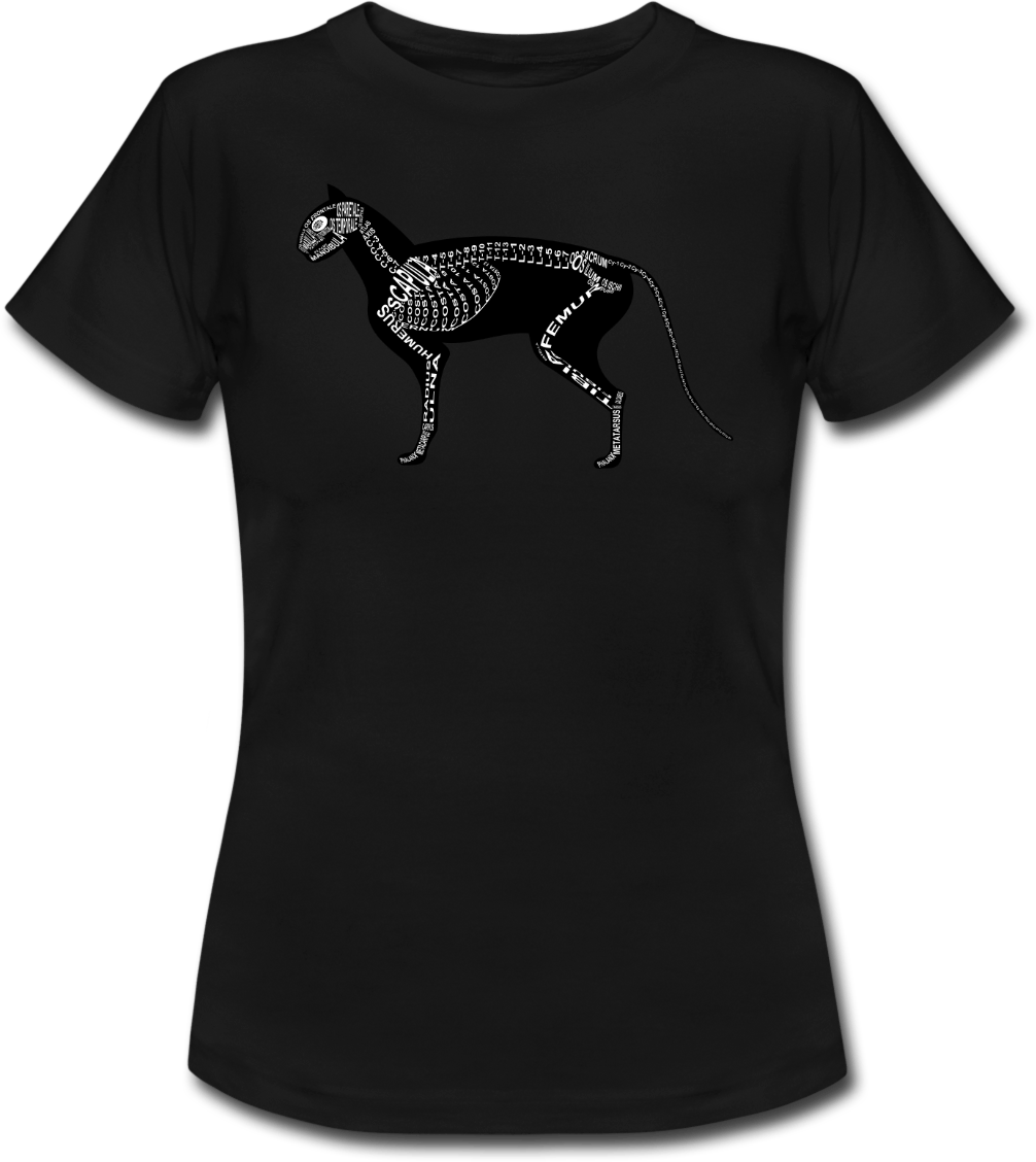 T-Shirt mit Katzen-Skelett und anatomischer Bezeichnung der Knochen für Tierärzte und Tiermedizin-Studenten - Wort Anatomie