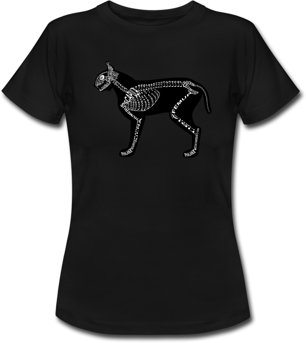 T-Shirt mit Luchs-Skelett und anatomischer Bezeichnung der Knochen für Tierärzte und Tiermedizin-Studenten - Wort Anatomie