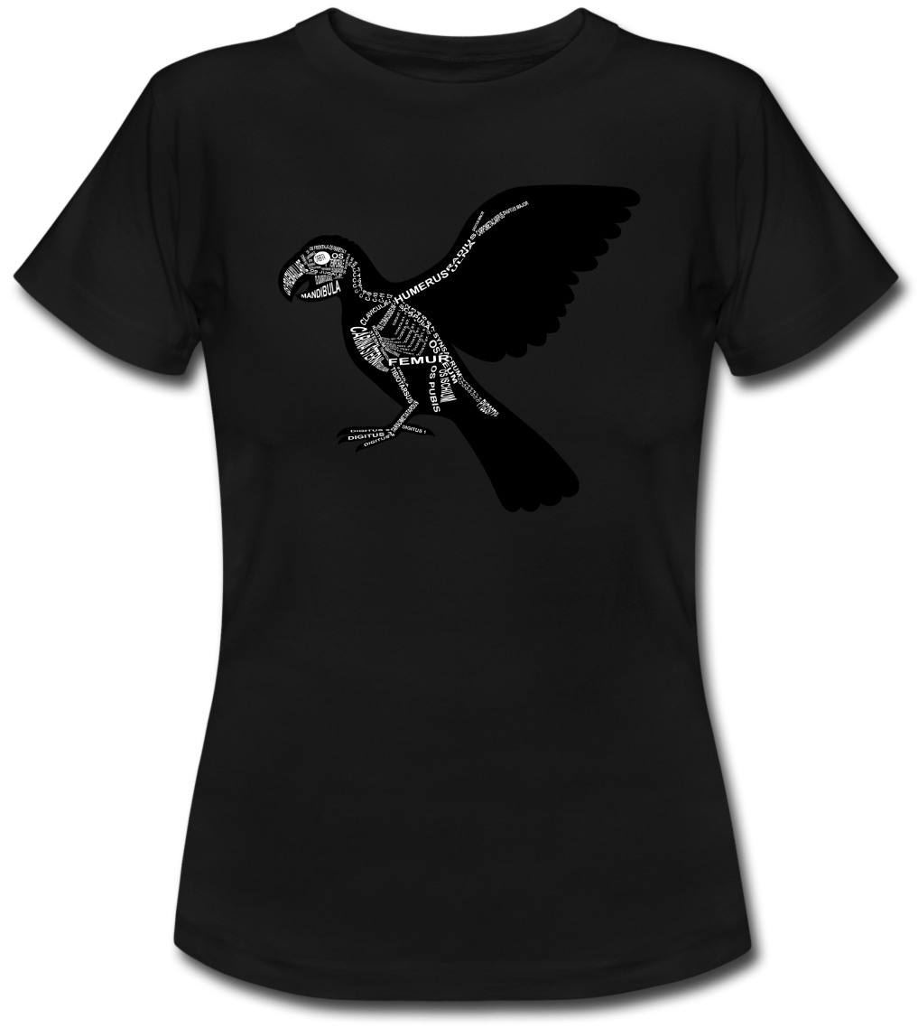 T-Shirt mit Papagei-Skelett und anatomischer Bezeichnung der Knochen für Tierärzte und Tiermedizin-Studenten - Wort Anatomie