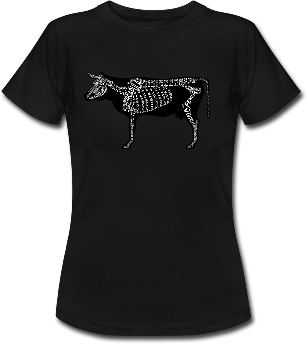 T-Shirt mit Rinder-Skelett und anatomischer Bezeichnung der Knochen für Tierärzte und Tiermedizin-Studenten - Wort Anatomie