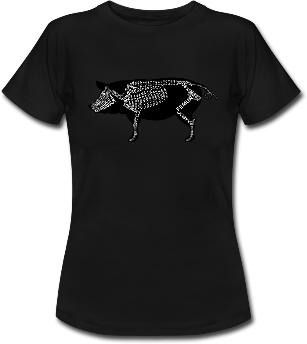 T-Shirt mit Schweine-Skelett und anatomischer Bezeichnung der Knochen für Tierärzte und Tiermedizin-Studenten - Wort Anatomie